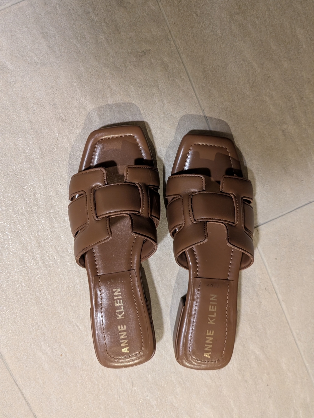 Anne Klein Brown Woven Leather Slide Sandals -7